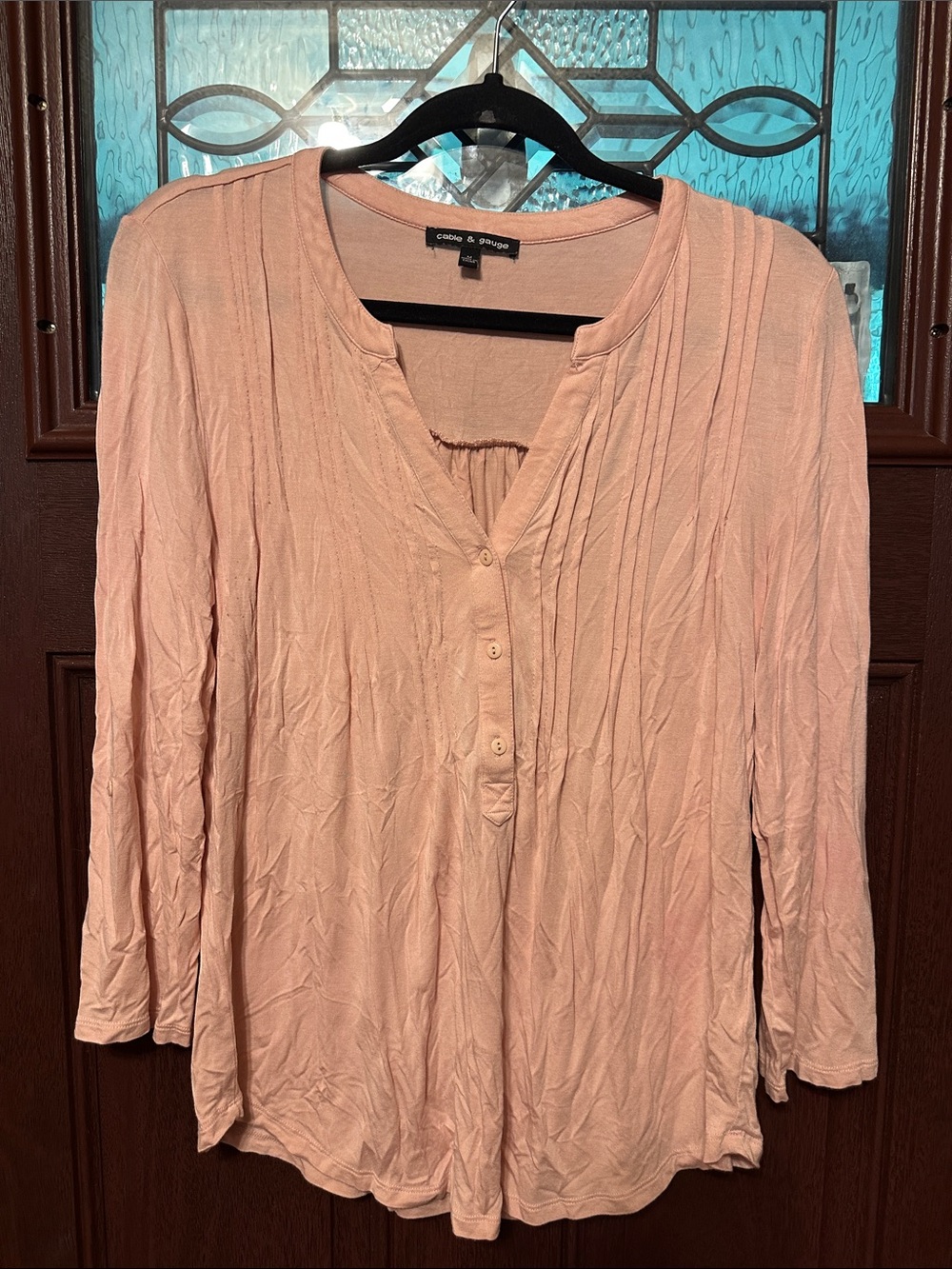 Cable & Gauge Soft Blush Button-Front Pintuck Top